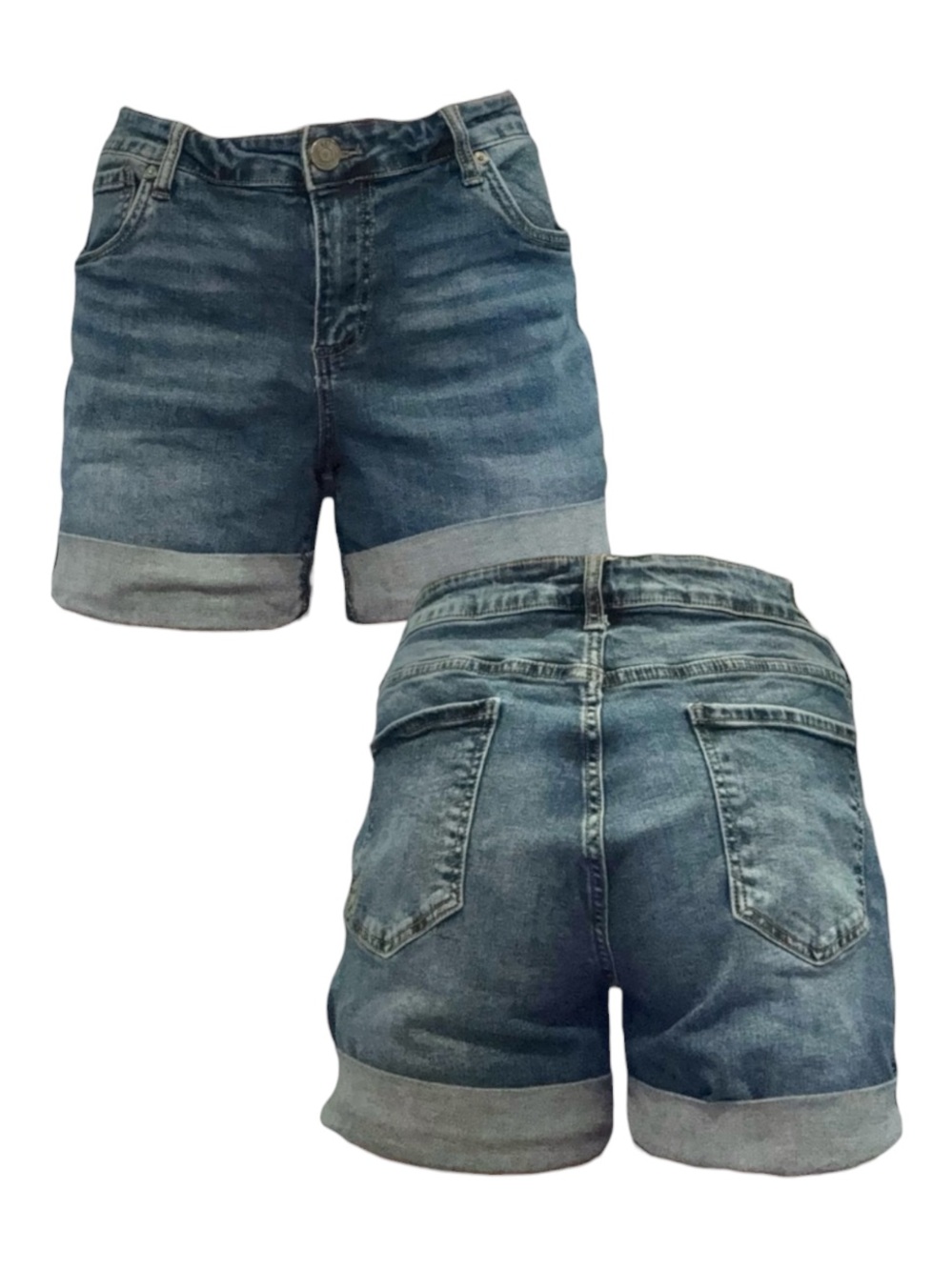 Blue Classic Rolled Hem Denim Shorts